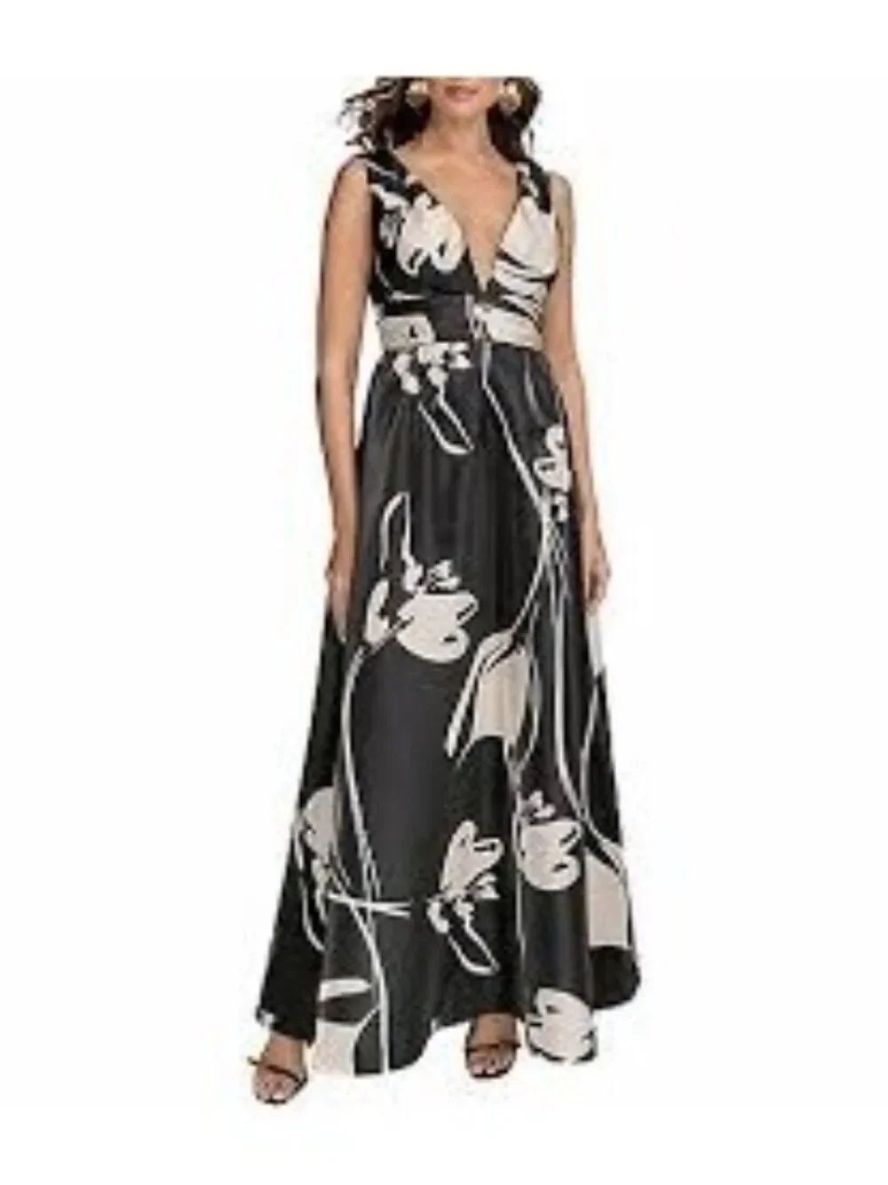 Donna Karen Women’s Shimmer Mikado V-Neck Sleeveless Ball Gown Size 2